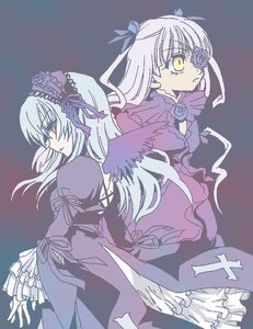 Rating: Safe Score: 0 Tags: 2girls barasuishou dress flower frills hairband image long_hair long_sleeves looking_at_viewer multiple_girls pair ribbon rose silver_hair simple_background standing suigintou wings yellow_eyes User: admin