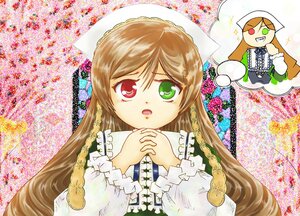 Rating: Safe Score: 0 Tags: 1girl brown_hair dress frills green_dress green_eyes hat head_scarf heterochromia image long_hair long_sleeves looking_at_viewer own_hands_together red_eyes siblings sisters solo suiseiseki twins very_long_hair User: admin