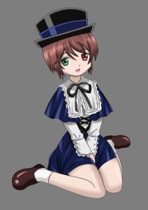 Rating: Safe Score: 0 Tags: 1girl blue_dress brown_hair capelet dress full_body green_eyes hat heterochromia image long_sleeves looking_at_viewer open_mouth red_eyes ribbon shoes short_hair sitting socks solo souseiseki top_hat wariza white_background white_legwear User: admin