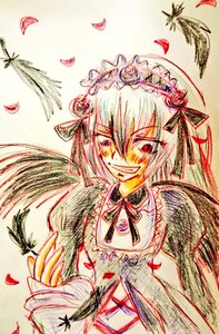 Rating: Safe Score: 0 Tags: 1girl bug butterfly dress feathers flower frills hairband image insect lolita_hairband long_hair petals ribbon rose smile solo suigintou traditional_media User: admin