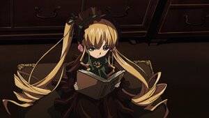Rating: Safe Score: 0 Tags: 1girl blonde_hair blue_eyes book dress drill_hair image long_hair long_sleeves looking_at_viewer open_book shinku sitting solo twin_drills twintails very_long_hair User: admin