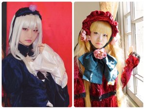 Rating: Safe Score: 0 Tags: 2girls bangs blonde_hair blue_eyes bonnet flower long_hair long_sleeves looking_at_viewer multiple_cosplay multiple_girls rose shinku tagme User: admin