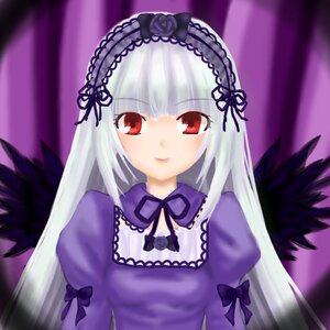 Rating: Safe Score: 0 Tags: 1girl black_wings detached_collar dress feathered_wings flower frills image long_hair long_sleeves looking_at_viewer puffy_sleeves red_eyes rose silver_hair solo suigintou upper_body wings User: admin