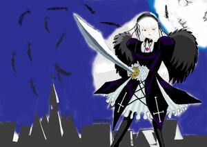 Rating: Safe Score: 0 Tags: 1girl bird black_feathers black_wings dove dress feathers flower frilled_sleeves frills hairband image long_hair long_sleeves looking_at_viewer pink_eyes red_eyes rose solo suigintou sword weapon wings User: admin