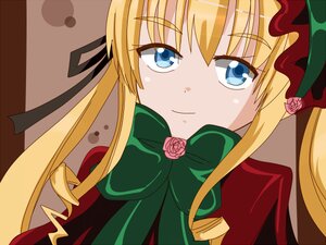 Rating: Safe Score: 0 Tags: 1girl blonde_hair blue_eyes bow capelet flower hair_ribbon image long_hair looking_at_viewer pink_flower pink_rose ribbon rose shinku solo twintails User: admin