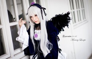 Rating: Safe Score: 0 Tags: 1girl bangs dress flower frills gothic_lolita hairband lips lolita_fashion long_hair long_sleeves looking_at_viewer ribbon rose silver_hair solo suigintou upper_body User: admin