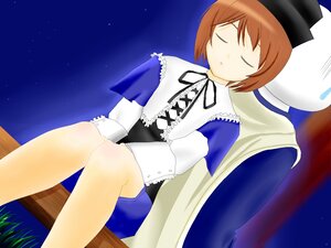 Rating: Safe Score: 0 Tags: 1girl brown_hair capelet closed_eyes dress hat image long_sleeves night night_sky ribbon short_hair sitting sky sleeping sleeping_upright solo souseiseki star_(sky) starry_sky User: admin
