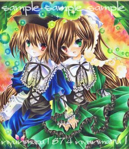 Rating: Safe Score: 0 Tags: 2girls :d brown_hair dress frills green_dress green_eyes hat head_scarf heterochromia image long_hair long_sleeves looking_at_viewer marker_(medium) multiple_girls open_mouth pair red_eyes siblings sisters smile souseiseki suiseiseki traditional_media twins very_long_hair User: admin