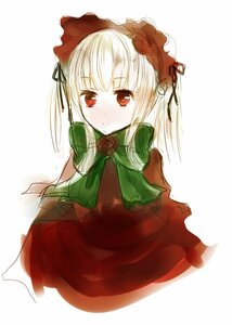 Rating: Safe Score: 0 Tags: 1girl blush bow capelet closed_mouth dress flower green_bow image long_hair looking_at_viewer red_dress red_eyes red_flower red_rose rose shinku silver_hair simple_background solo twintails white_background User: admin