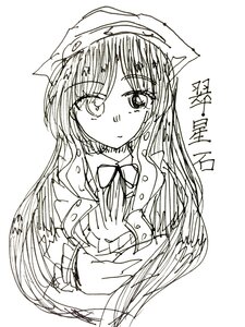 Rating: Safe Score: 0 Tags: 1girl blush bow buttons eyebrows_visible_through_hair greyscale image long_hair long_sleeves looking_at_viewer monochrome sketch solo suiseiseki upper_body white_background User: admin