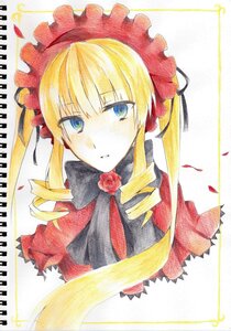 Rating: Safe Score: 0 Tags: 1girl blonde_hair blue_eyes bonnet bow bowtie drill_hair eyebrows_visible_through_hair flower image long_hair looking_at_viewer marker_(medium) petals red_flower red_rose rose shinku sidelocks simple_background solo traditional_media twintails white_background User: admin