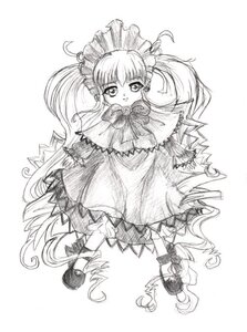 Rating: Safe Score: 0 Tags: 1girl bow bowtie capelet dress full_body greyscale image long_hair long_sleeves looking_at_viewer monochrome shinku shoes simple_background solo standing twintails very_long_hair white_background User: admin