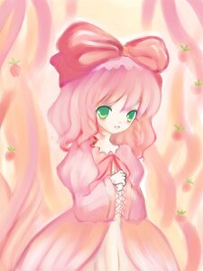 Rating: Safe Score: 0 Tags: 1girl bow dress food frills fruit green_eyes hair_bow hinaichigo image leaf long_sleeves looking_at_viewer pink_bow pink_dress pink_hair plant puffy_sleeves solo strawberry striped striped_background vertical_stripes User: admin