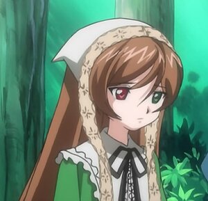 Rating: Safe Score: 0 Tags: 1girl bangs black_ribbon brown_hair closed_mouth dress frills green_dress head_scarf heterochromia image long_hair long_sleeves outdoors red_eyes ribbon solo suiseiseki tree upper_body User: admin