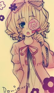 Rating: Safe Score: 0 Tags: 1girl artist_name blue_eyes bow candy dress drill_hair food hina_ichigo hinaichigo holding_food image lollipop long_sleeves open_mouth ribbon short_hair simple_background solo yellow_background User: admin