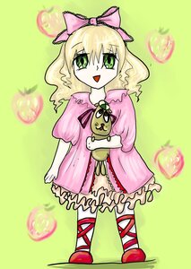 Rating: Safe Score: 0 Tags: 1girl blonde_hair bow dress frills full_body grass green_background green_eyes hair_bow hina_ichigo hinaichigo image looking_at_viewer open_mouth pink_bow pink_dress smile solo standing stuffed_animal User: admin