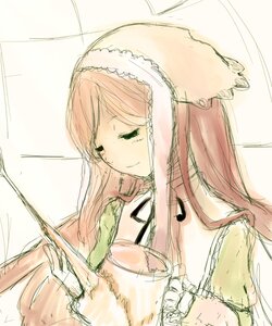 Rating: Safe Score: 0 Tags: 1girl auto_tagged closed_eyes closed_mouth dress holding image long_hair long_sleeves pink_hair ribbon sketch smile solo suiseiseki upper_body User: admin