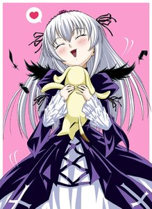 Rating: Safe Score: 0 Tags: 1girl blush closed_eyes dress heart image long_hair long_sleeves open_mouth pink_background rose silver_hair solo spoken_heart suigintou very_long_hair wings User: admin