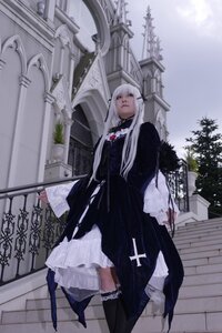 Rating: Safe Score: 0 Tags: 1girl bangs black_dress black_legwear day dress long_hair looking_at_viewer outdoors solo standing suigintou thighhighs white_hair User: admin
