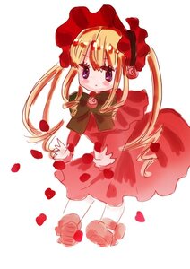 Rating: Safe Score: 0 Tags: 1girl blonde_hair blush bonnet bow dress flower image long_hair long_sleeves looking_at_viewer petals red_dress red_flower red_rose rose rose_petals shinku solo twintails white_background User: admin