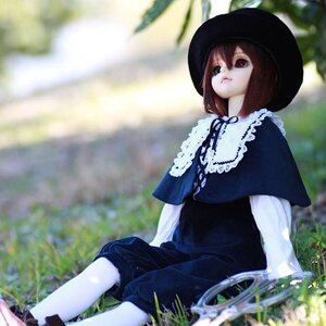 Rating: Safe Score: 0 Tags: 1girl black_capelet black_headwear blurry blurry_background blurry_foreground brown_eyes brown_hair capelet depth_of_field doll dress grass hat long_sleeves outdoors short_hair sitting solo souseiseki sunlight tree usami_renko User: admin