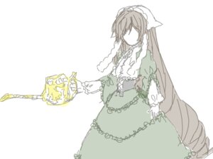 Rating: Safe Score: 0 Tags: 1girl dress frills green_dress head_scarf holding image long_hair long_sleeves simple_background solo suiseiseki very_long_hair watering_can white_background User: admin