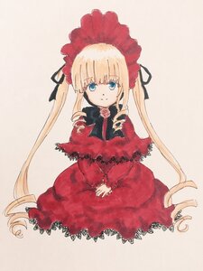 Rating: Safe Score: 0 Tags: 1girl bangs blonde_hair blue_eyes bonnet bow bowtie capelet dress drill_hair flower image long_hair long_sleeves looking_at_viewer red_capelet red_dress red_flower red_rose rose shinku sitting smile solo twintails very_long_hair User: admin