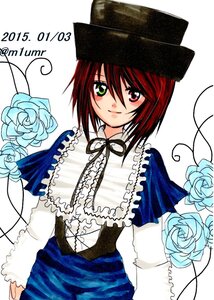 Rating: Safe Score: 0 Tags: 1girl blue_flower blue_rose dress flower frills green_eyes hat heterochromia image long_sleeves looking_at_viewer red_eyes red_hair rose short_hair simple_background smile solo souseiseki white_background User: admin