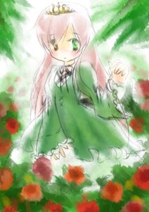 Rating: Safe Score: 0 Tags: 1girl blush dress flower frills green_dress green_eyes heterochromia image long_hair long_sleeves outdoors pink_hair red_flower red_rose rose solo standing suiseiseki very_long_hair User: admin