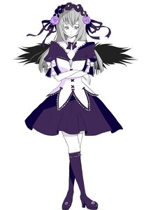 Rating: Safe Score: 0 Tags: 1girl black_wings boots dress flower hairband image knee_boots long_hair purple_eyes purple_flower purple_rose rose solo suigintou wings User: admin