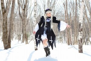 Rating: Safe Score: 0 Tags: 1girl bangs boots dress full_body hat long_hair long_sleeves looking_at_viewer nature outdoors snow snowing solo standing suigintou tree winter User: admin