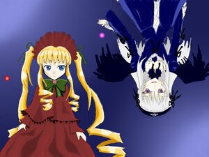 Rating: Safe Score: 0 Tags: 2girls black_wings blonde_hair blue_eyes bow dress drill_hair flower frills green_neckwear image long_hair long_sleeves looking_at_viewer multiple_girls pair red_dress shinku silver_hair standing suigintou twintails very_long_hair wings User: admin