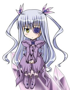 Rating: Safe Score: 0 Tags: 1girl barasuishou blush boots dress eyepatch full_body image long_hair long_sleeves purple_dress ribbon silver_hair solo standing striped two_side_up vertical_stripes very_long_hair white_background yellow_eyes User: admin