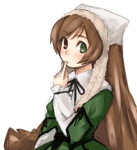 Rating: Safe Score: 0 Tags: 1girl :o bangs black_ribbon blush brown_hair dress finger_to_mouth flat_chest frills green_dress green_eyes hat head_scarf heterochromia image lolita_fashion long_hair long_sleeves looking_at_viewer open_mouth red_eyes ribbon rozen_maiden simple_background solo suiseiseki tamaru_tokihiko upper_body very_long_hair white_background User: admin
