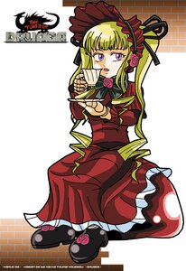 Rating: Safe Score: 0 Tags: 1girl blonde_hair bonnet bow dress flower full_body image long_hair long_sleeves purple_eyes red_dress rose shinku solo twintails User: admin