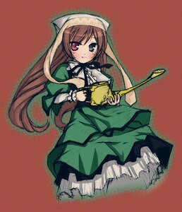 Rating: Safe Score: 0 Tags: 1girl brown_hair dress frills green_dress green_eyes head_scarf heterochromia holding image long_hair long_sleeves looking_at_viewer red_eyes simple_background smile solo suiseiseki very_long_hair watering_can User: admin