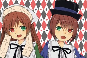 Rating: Safe Score: 0 Tags: 2girls :d argyle argyle_background argyle_legwear board_game bonnet brown_hair card checkerboard_cookie checkered checkered_background checkered_floor checkered_kimono checkered_scarf checkered_skirt chess_piece cookie diamond_(shape) flag green_eyes hat head_scarf heterochromia holding_flag image long_hair multiple_girls on_floor open_mouth pair perspective plaid_background playing_card race_queen red_eyes reflection ribbon role_reversal short_hair siblings sisters smile souseiseki suiseiseki tile_floor tile_wall tiles top_hat twins vanishing_point User: admin