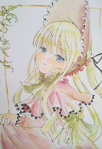 Rating: Safe Score: 0 Tags: 1girl bangs blonde_hair blue_eyes bonnet bow bowtie capelet colored_pencil_(medium) dress eyebrows_visible_through_hair frills image long_hair long_sleeves looking_at_viewer marker_(medium) photo red_dress shinku solo traditional_media twintails watercolor_(medium) User: admin