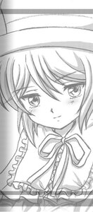 Rating: Safe Score: 0 Tags: 1girl blush eyebrows_visible_through_hair frills greyscale image looking_at_viewer monochrome neck_ribbon ribbon short_hair simple_background smile solo souseiseki white_background User: admin
