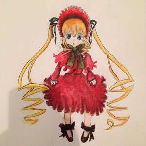 Rating: Safe Score: 0 Tags: 1girl blonde_hair blue_eyes bonnet bow bowtie capelet dress drill_hair full_body green_bow green_neckwear image long_hair long_sleeves looking_at_viewer marker_(medium) red_dress shinku shoes simple_background solo standing traditional_media twin_drills twintails very_long_hair User: admin