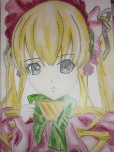 Rating: Safe Score: 0 Tags: 1girl bangs blonde_hair blue_eyes bow bowtie flower image long_hair long_sleeves looking_at_viewer marker_(medium) rose shikishi shinku simple_background solo traditional_media upper_body User: admin