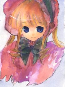 Rating: Safe Score: 0 Tags: 1girl blonde_hair blue_eyes bonnet bow bowtie dress flower hat image long_hair long_sleeves looking_at_viewer rose shinku sidelocks simple_background smile solo twintails upper_body white_background User: admin