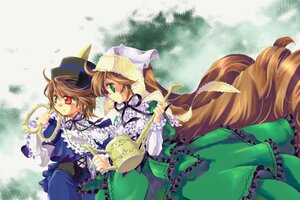 Rating: Safe Score: 0 Tags: 2girls blue_dress brown_hair dress frills green_dress green_eyes hat head_scarf heterochromia holding image long_hair long_sleeves looking_at_viewer multiple_girls pair red_eyes ribbon short_hair siblings sisters souseiseki suiseiseki top_hat twins very_long_hair watering_can User: admin