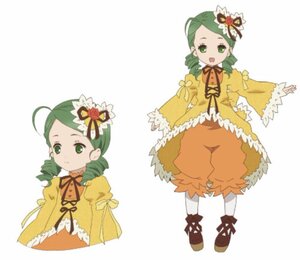 Rating: Safe Score: 0 Tags: 1girl ahoge bloomers dress drill_hair full_body green_eyes green_hair hair_ornament image kanaria long_sleeves open_mouth orange_dress pantyhose ribbon shoes smile solo standing striped twin_drills white_legwear yellow_dress User: admin