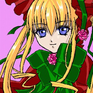 Rating: Safe Score: 0 Tags: 1girl blonde_hair blue_eyes bow bowtie drill_hair flower green_bow halftone halftone_background image long_hair long_sleeves looking_at_viewer pink_background pink_flower pink_rose polka_dot polka_dot_background ribbon rose shinku solo upper_body User: admin