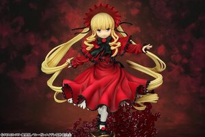 Rating: Safe Score: 0 Tags: 1girl blonde_hair blue_eyes bonnet bow bowtie capelet doll dress drill_hair flower long_hair long_sleeves looking_at_viewer red_dress rose shinku solo standing twintails very_long_hair User: admin