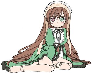 Rating: Safe Score: 0 Tags: 1girl auto_tagged barefoot brown_hair doll_joints dress full_body green_dress green_eyes head_scarf heterochromia image joints long_hair long_sleeves looking_at_viewer red_eyes ribbon simple_background sitting solo suiseiseki very_long_hair white_background User: admin
