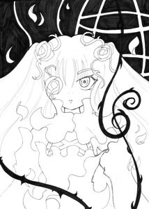 Rating: Safe Score: 0 Tags: 1girl blush crescent crescent_moon flower greyscale image kirakishou long_hair looking_at_viewer monochrome moon one_eye_covered petals solo User: admin