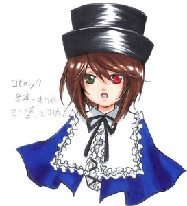 Rating: Safe Score: 0 Tags: 1girl :o blue_dress brown_hair capelet dress frills green_eyes hat heterochromia image long_sleeves looking_at_viewer open_mouth red_eyes ribbon short_hair simple_background solo souseiseki suiseiseki upper_body white_background User: admin