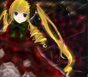 Rating: Safe Score: 0 Tags: 1girl blonde_hair blue_eyes bow bowtie dress flower green_bow green_neckwear image long_hair long_sleeves looking_at_viewer red_dress rose shinku solo twintails very_long_hair User: admin